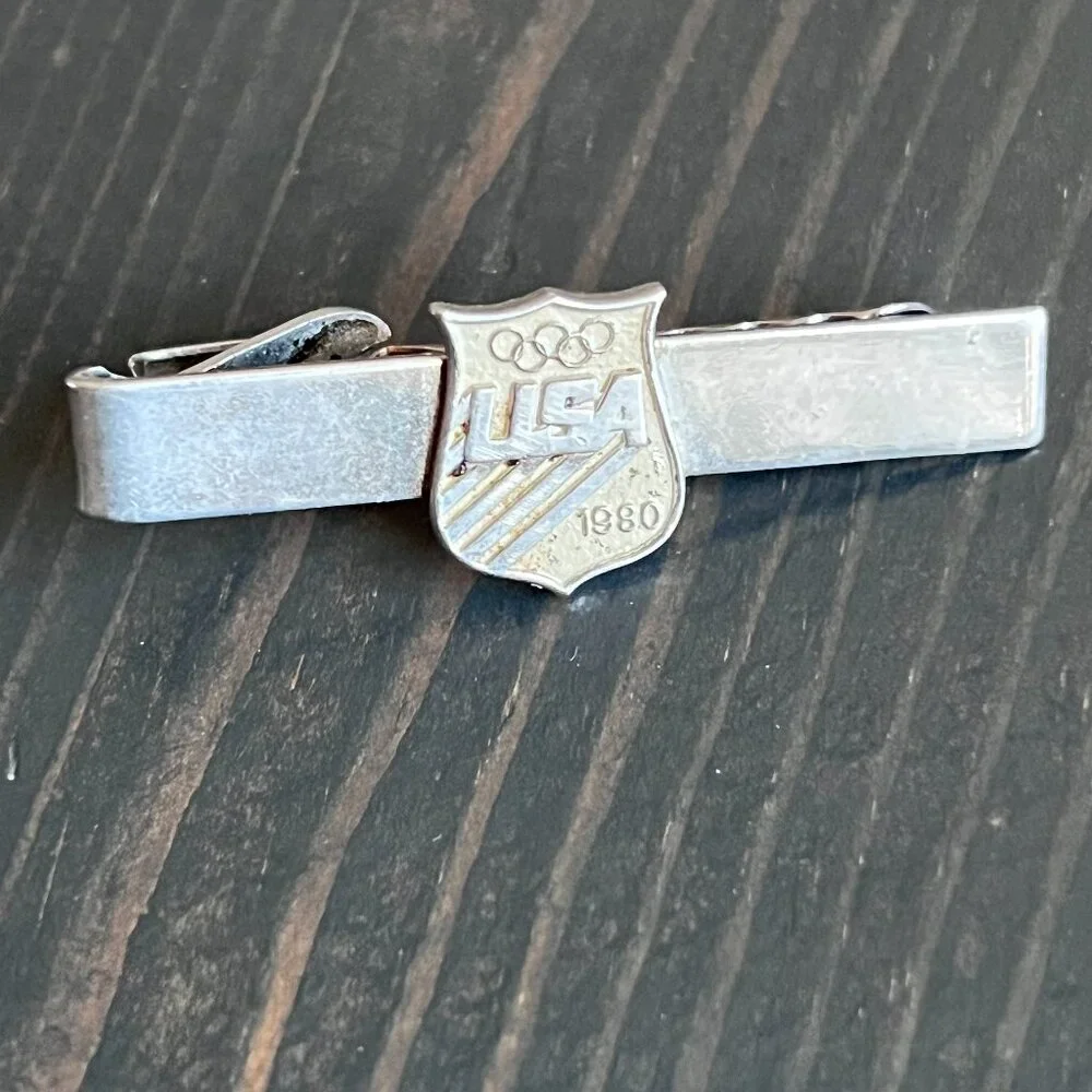 Vintage 1980 USA Olympics Badge Money Clip Silver Tone